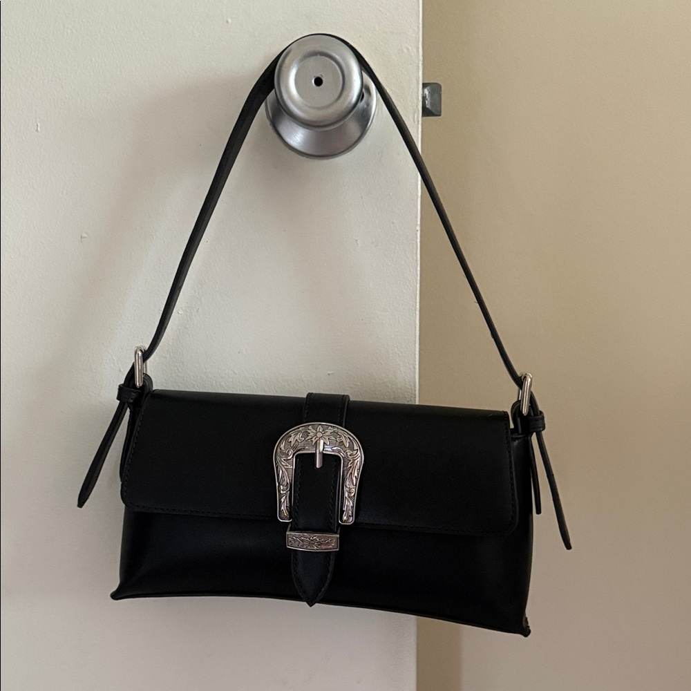 Windsor Black Shoulder Bag with Silver Buckle